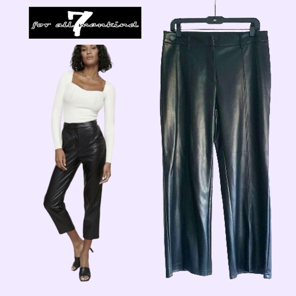 7 For All Mankind NEW Parisian Chic Coated Faux Leather Wide Crop Leg Pant L - Picture 1 of 11